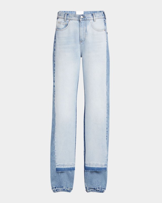 Mixed Denim Wide-Leg Released-hem Jeans
